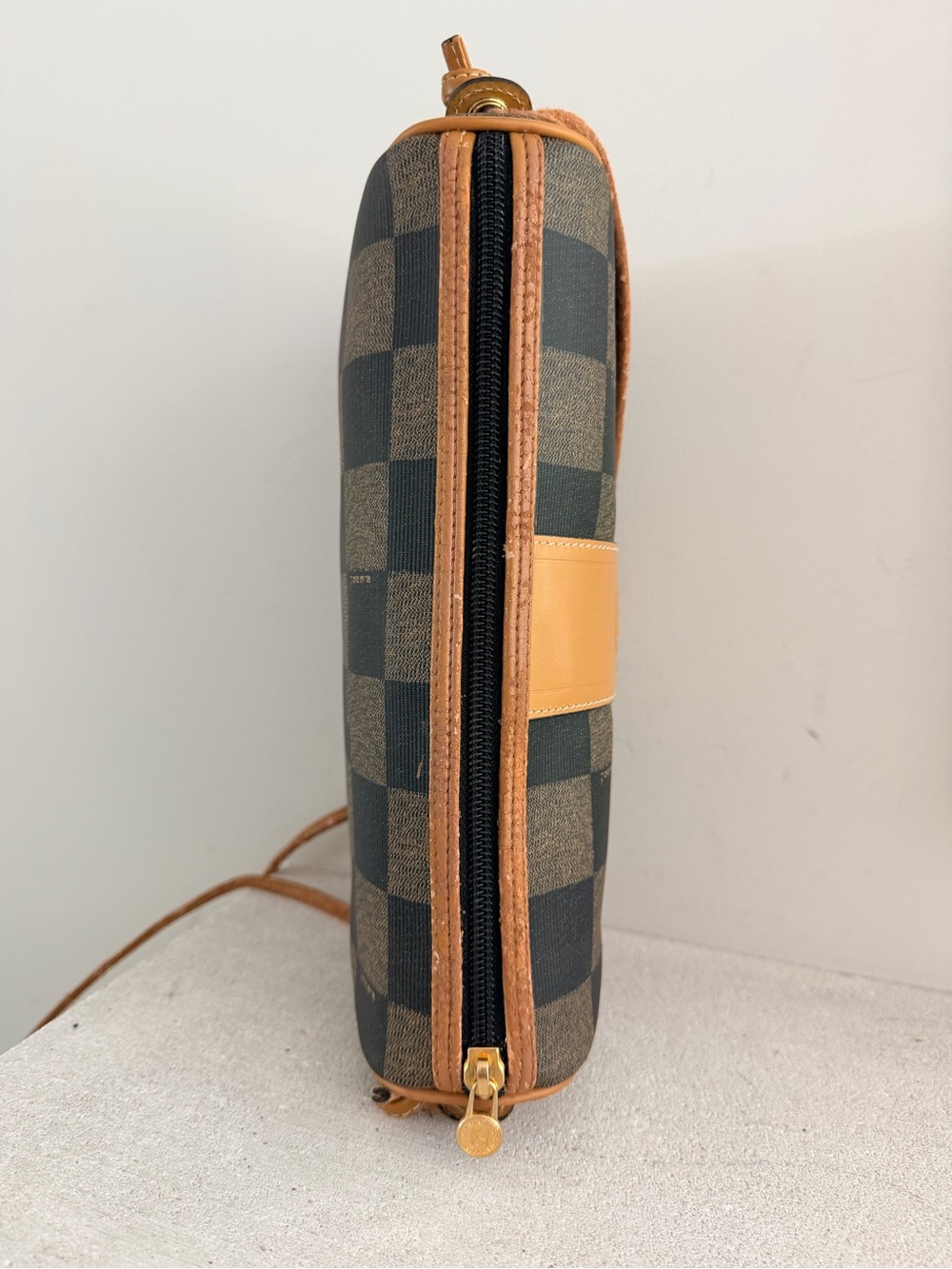 FENDI Vintage Pequin Check Camera Crossbody Bag Brown Black Italy - Picture 11 of 15